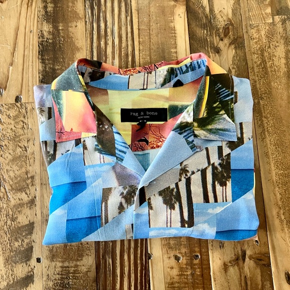 Rag & Bone Hawaiian button down shirt size medium yellow blue assorted pattern - Picture 2 of 5